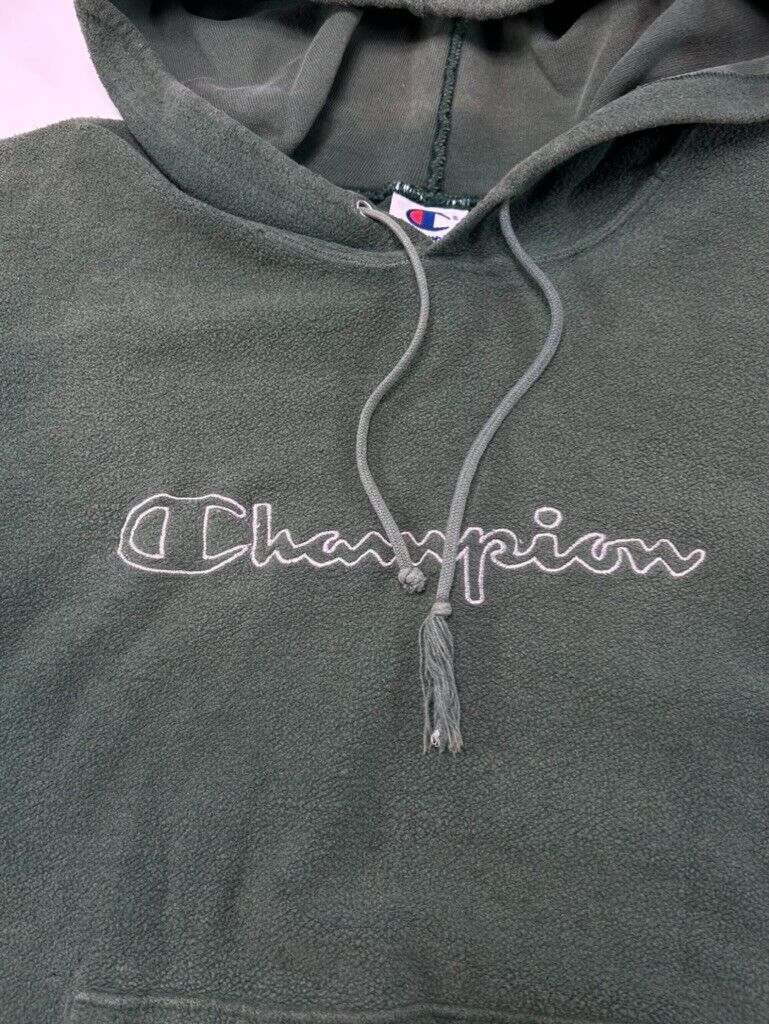 Vintage 90s Champion Embroidered Spellout Hooded Sweatshirt Size Medium