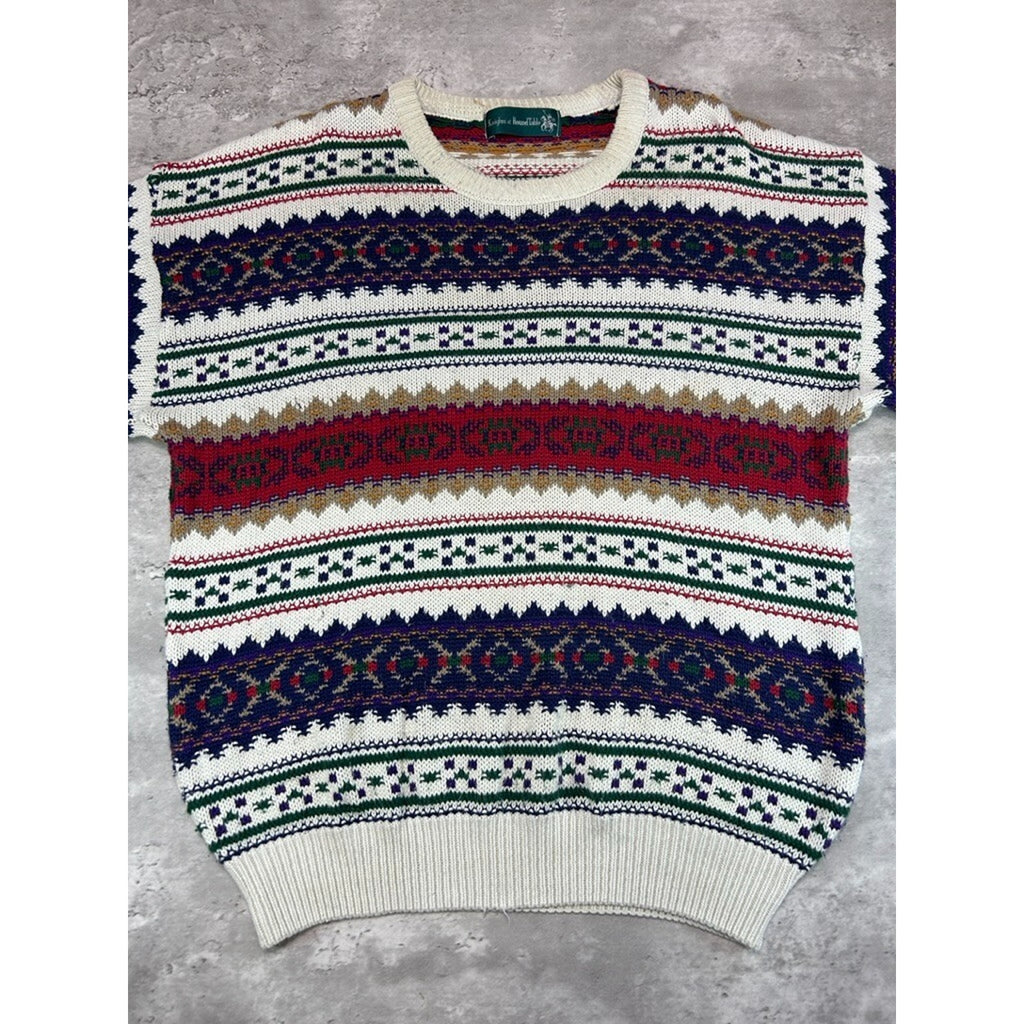 Vintage 90s Knights Of Round Table Abstract Striped Knit Sweater Size Large