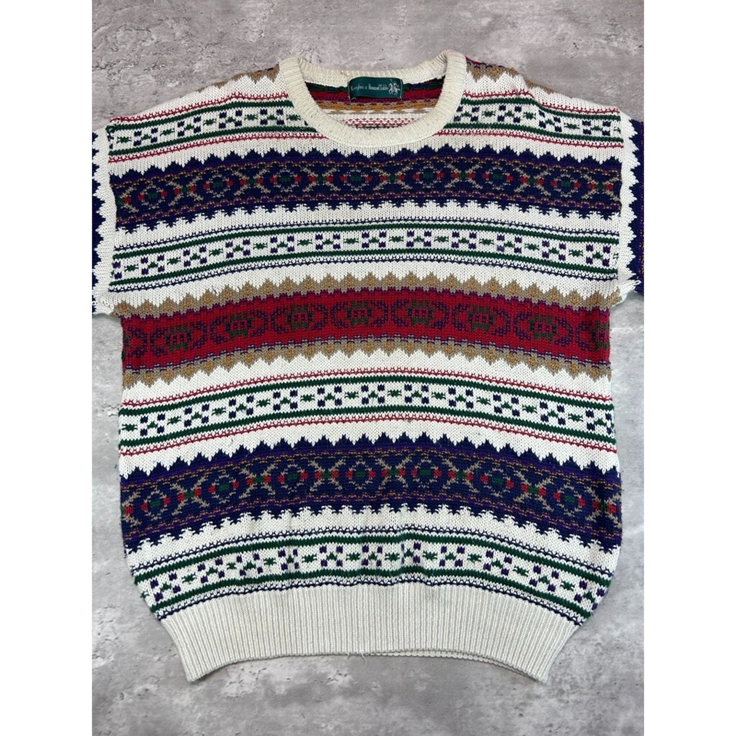 Vintage 90s Knights Of Round Table Abstract Striped Knit Sweater Size Large