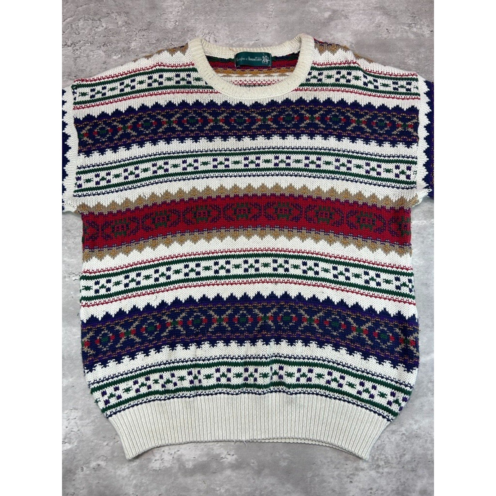 Vintage 90s Knights Of Round Table Abstract Striped Knit Sweater Size Large