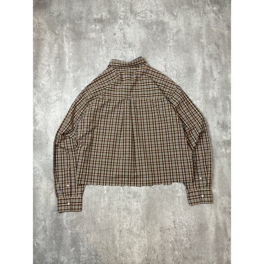 Vintage Chaps Ralph Lauren Plaid Print Reworked Cropped Button Up Shirt Sz XL