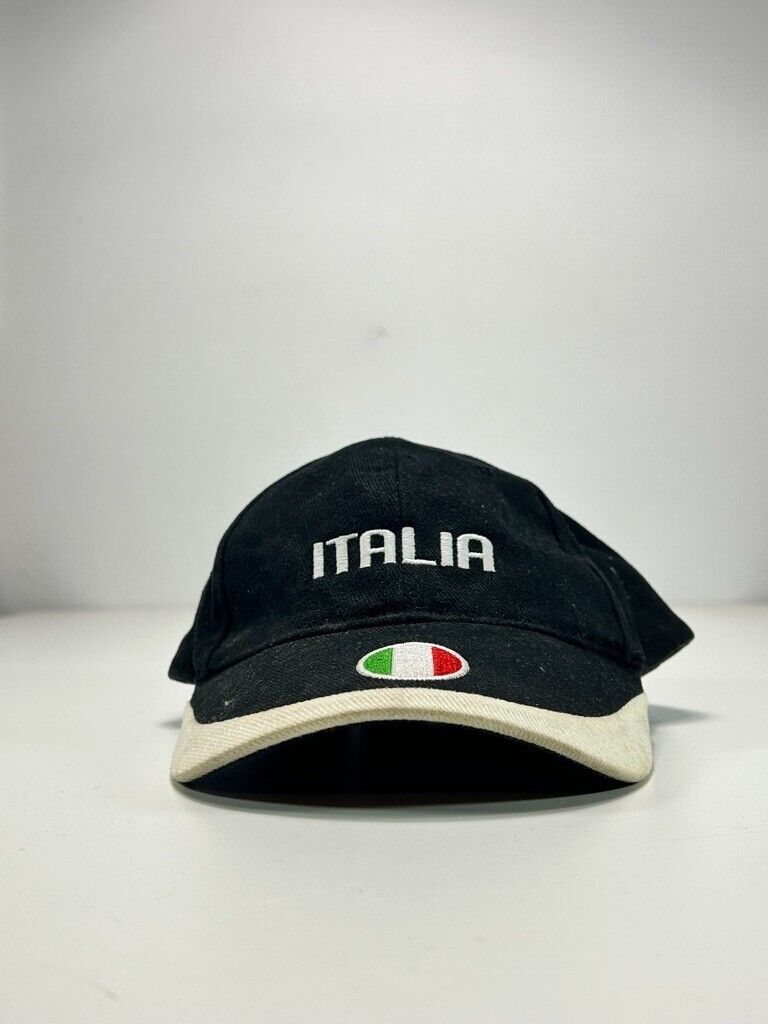 Vintage Italia Embroidered Destination Spell Out Strapback Hat OSFA Black