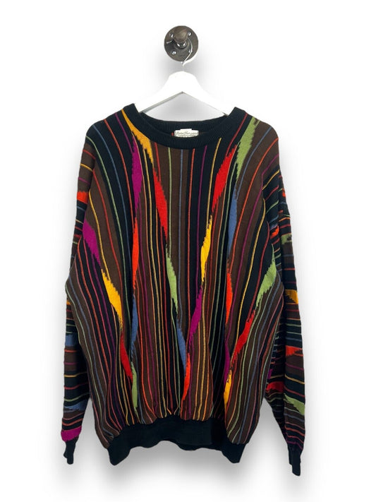 Vintage 90s Norm Thompson 3D Knit Abstract Stripe Pullover Knit Sweater Size 2XL