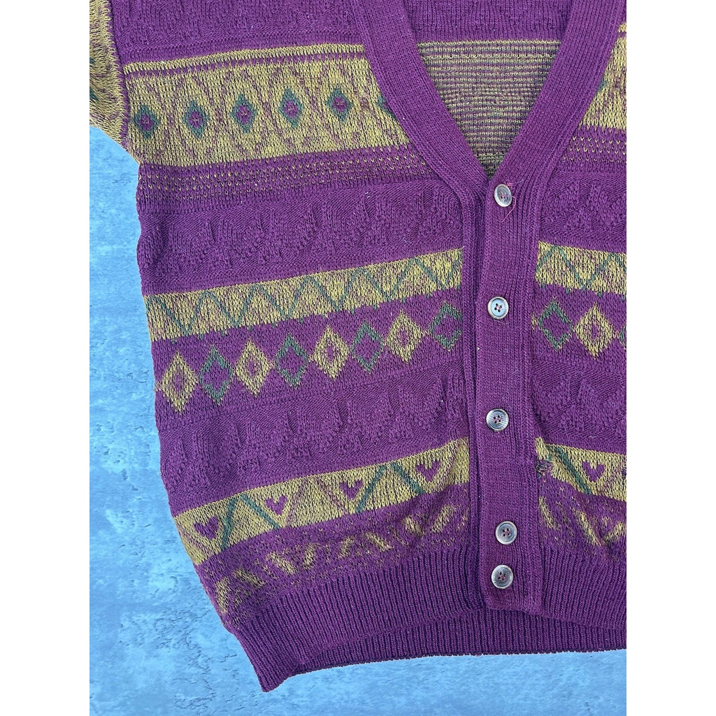 Vintage 90s Modango Geometric Striped Knit Cardigan Sweater Size XL