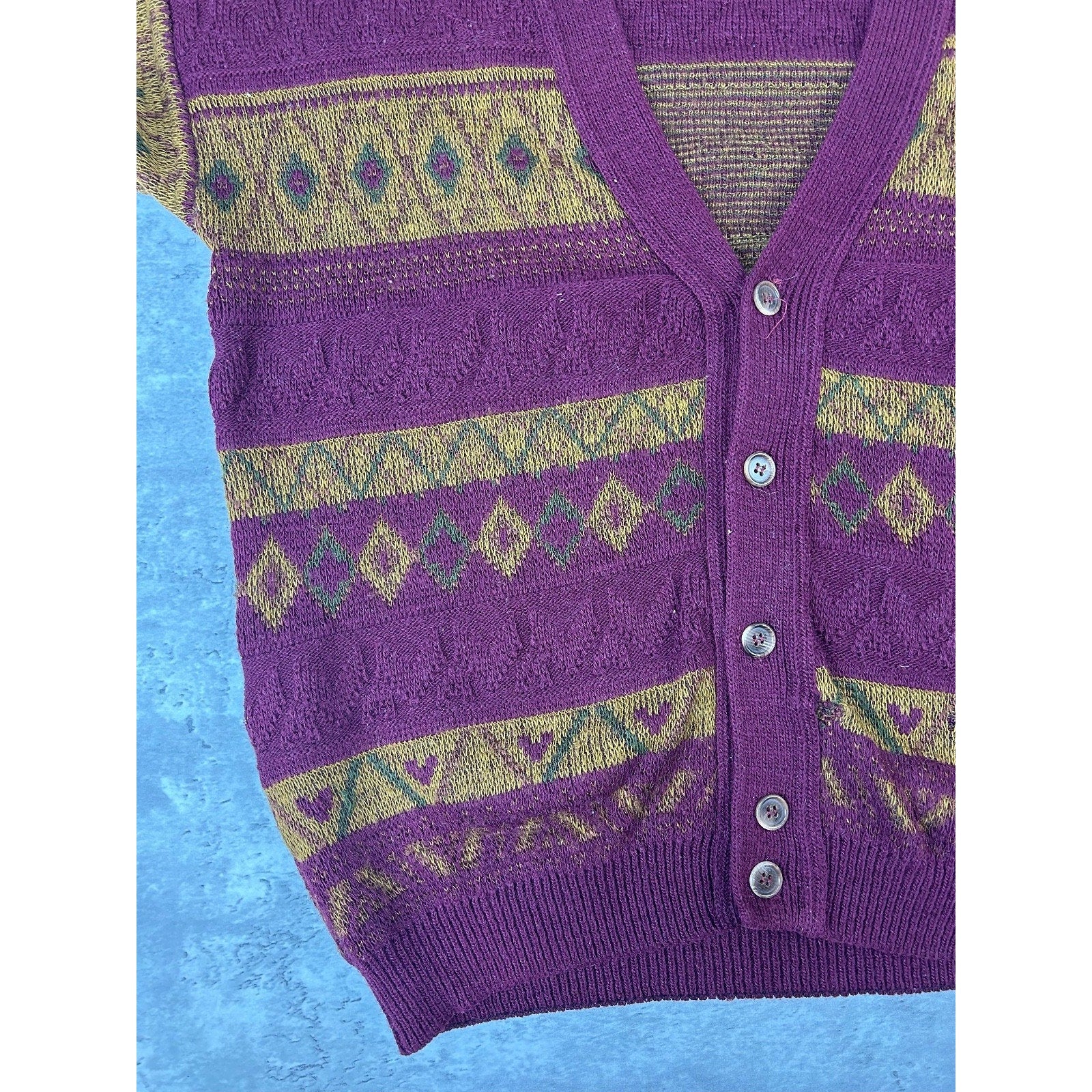 Vintage 90s Modango Geometric Striped Knit Cardigan Sweater Size XL