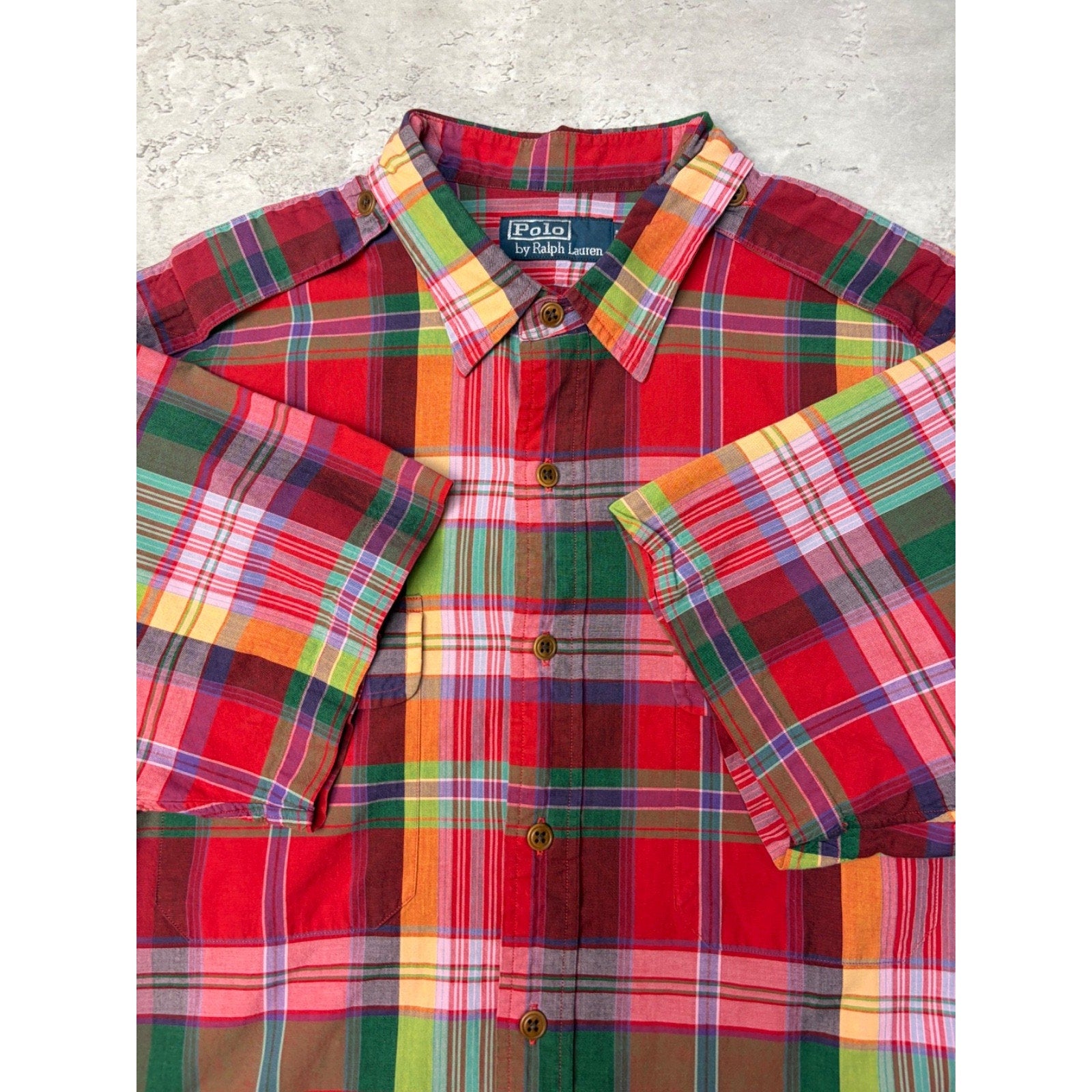 Vintage Polo Ralph Lauren Double Pocket Plaid Cropped Button Up Shirt Size XL
