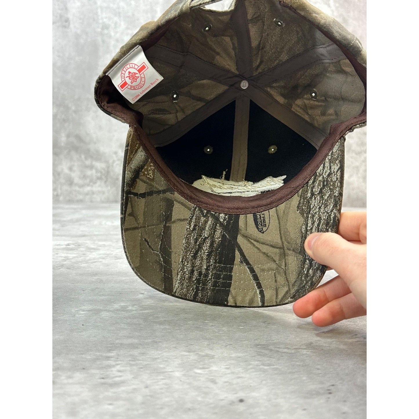 Vintage Budweiser Outdoors Embroidered Tree Camo Hunting Strapback Hat OSFA