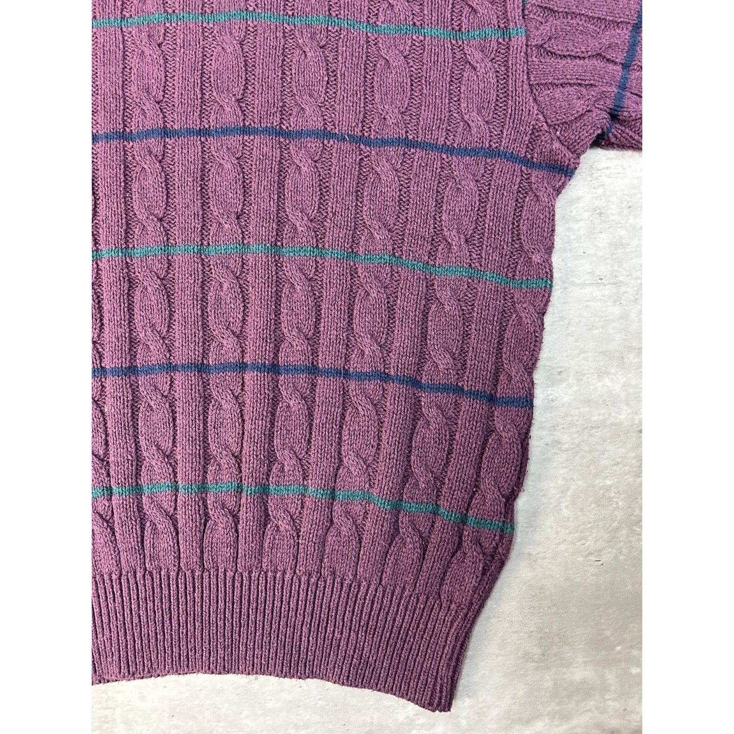 Vintage 90s Striped Cable Knit Pull Over Ribbed Sweater Size Medium