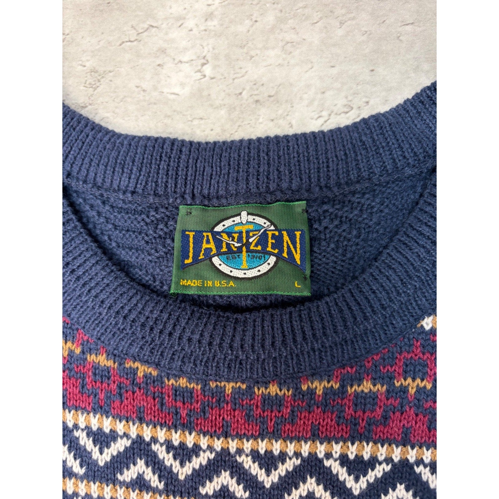 Vintage 90s Jantzen Abstract Pattern Textured Knit Sweater Size Large