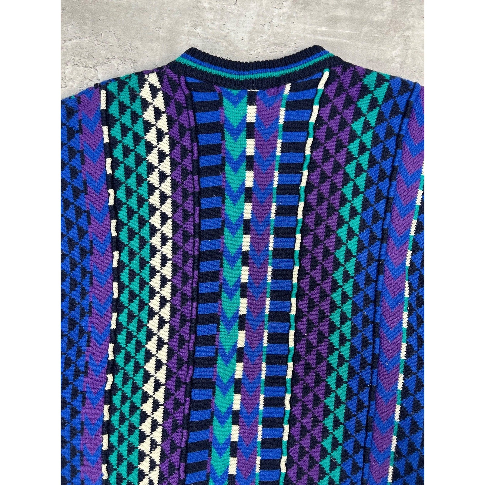 Vintage 90s Geometric Striped Print Pullover Knit Sweater Size XL