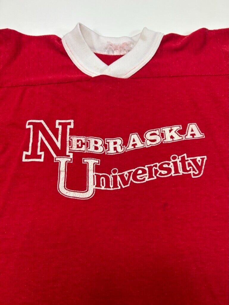 Vintage 70s Nebraska University NCAA Football Jersey Size Small Red