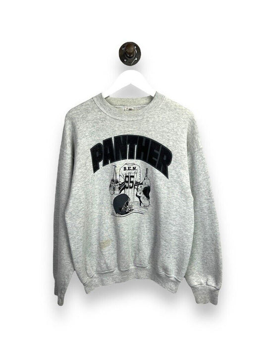 Vintage 90s Panther Football Equipment Graphic Sweatshirt Size Large Gray