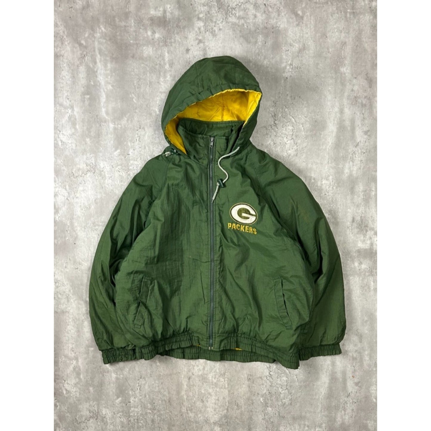 Vintage 90s Green Bay Packers NFL Full Zip Insulated Hooded Jacket Size Large