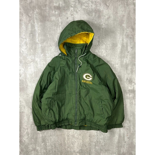 Vintage 90s Green Bay Packers NFL Full Zip Insulated Hooded Jacket Size Large