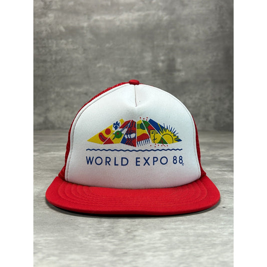 Vintage 1988 World Expo Graphic Trucker Snapback Hat OSFA