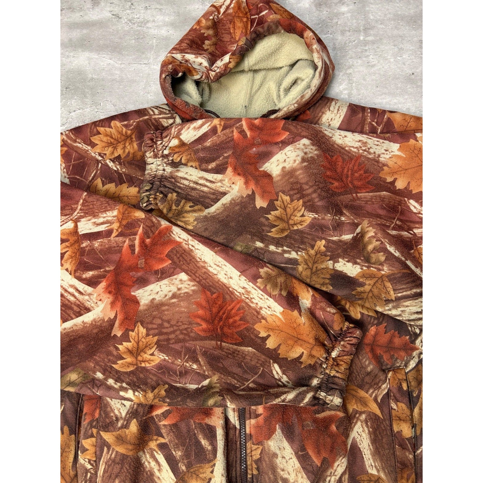 Vintage 90s Fall Tree Camo Full Zip Hooded Hunting Jacket Size XL