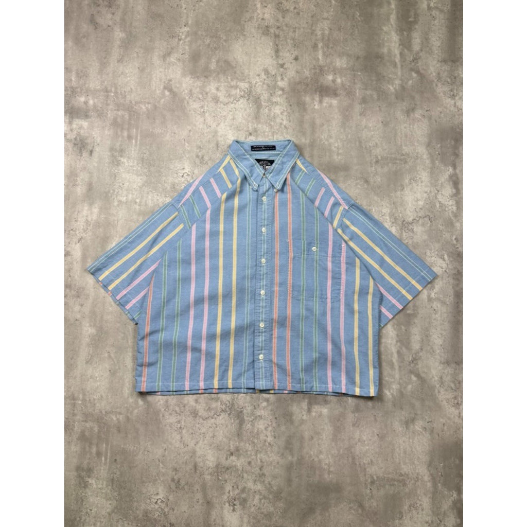 Vintage Dockers Striped Single Pocket Cropped Button Up Shirt Size Large