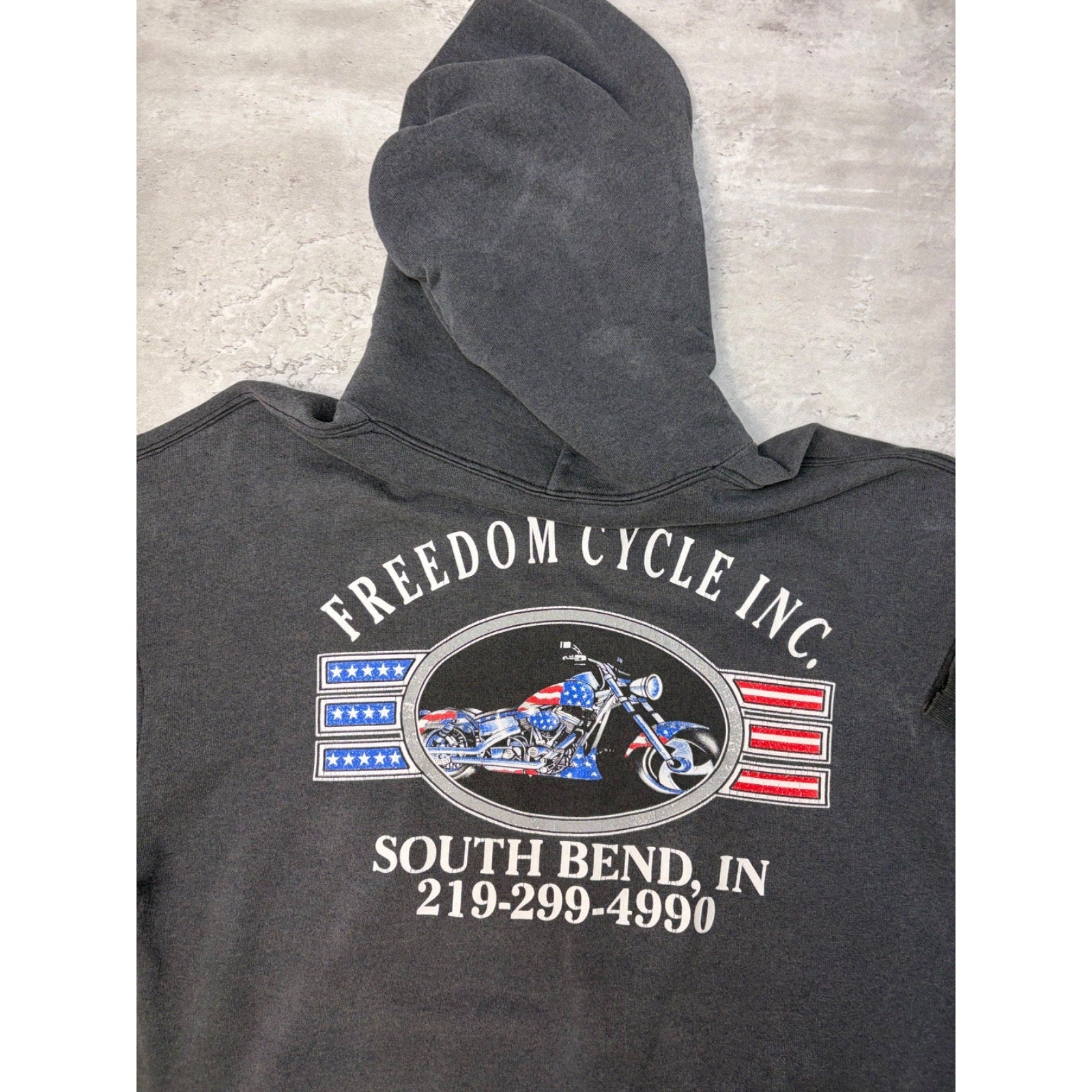 Vintage 2001 Freedom Cycle Inc Flame Graphic Hooded Sweatshirt Size XL