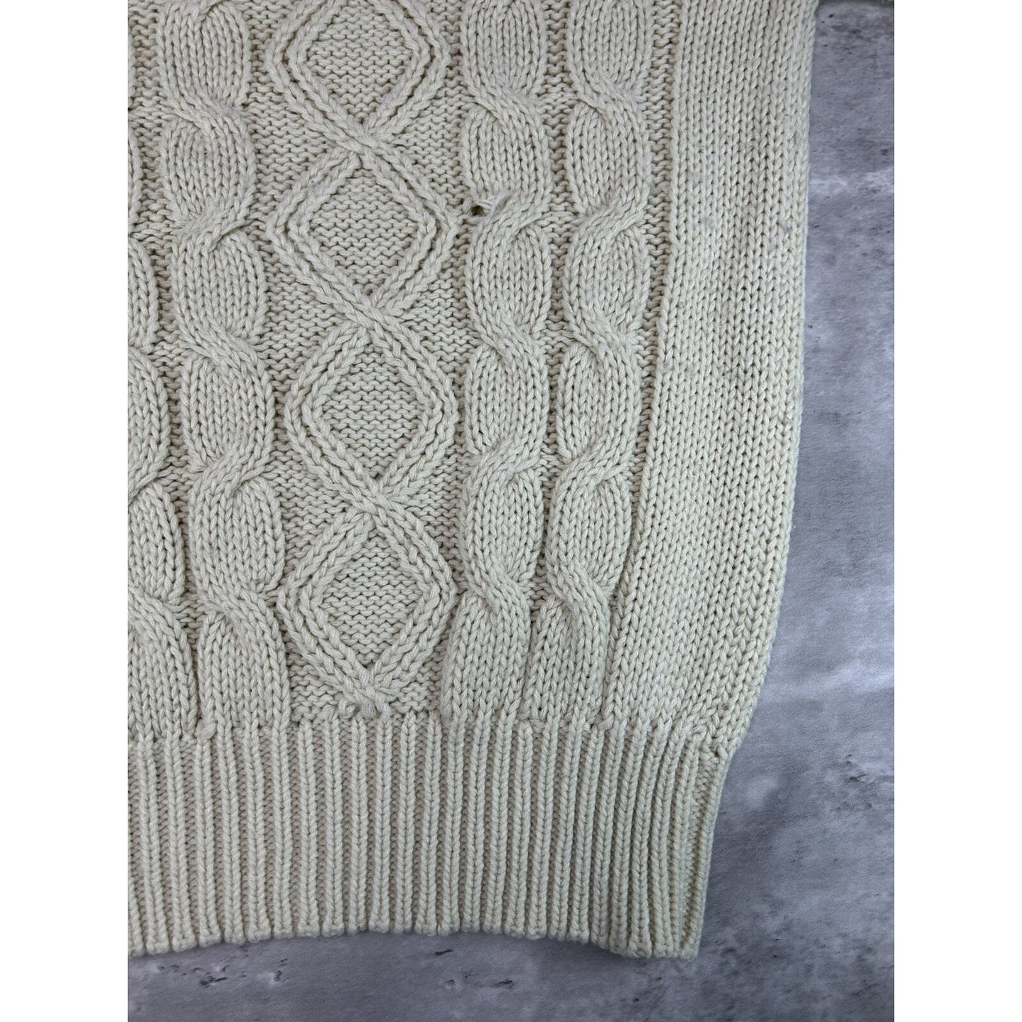 Vintage 70s/80s Aikinson Cable Knit Ribbed Pullover Knit Sweater Size XL Beige