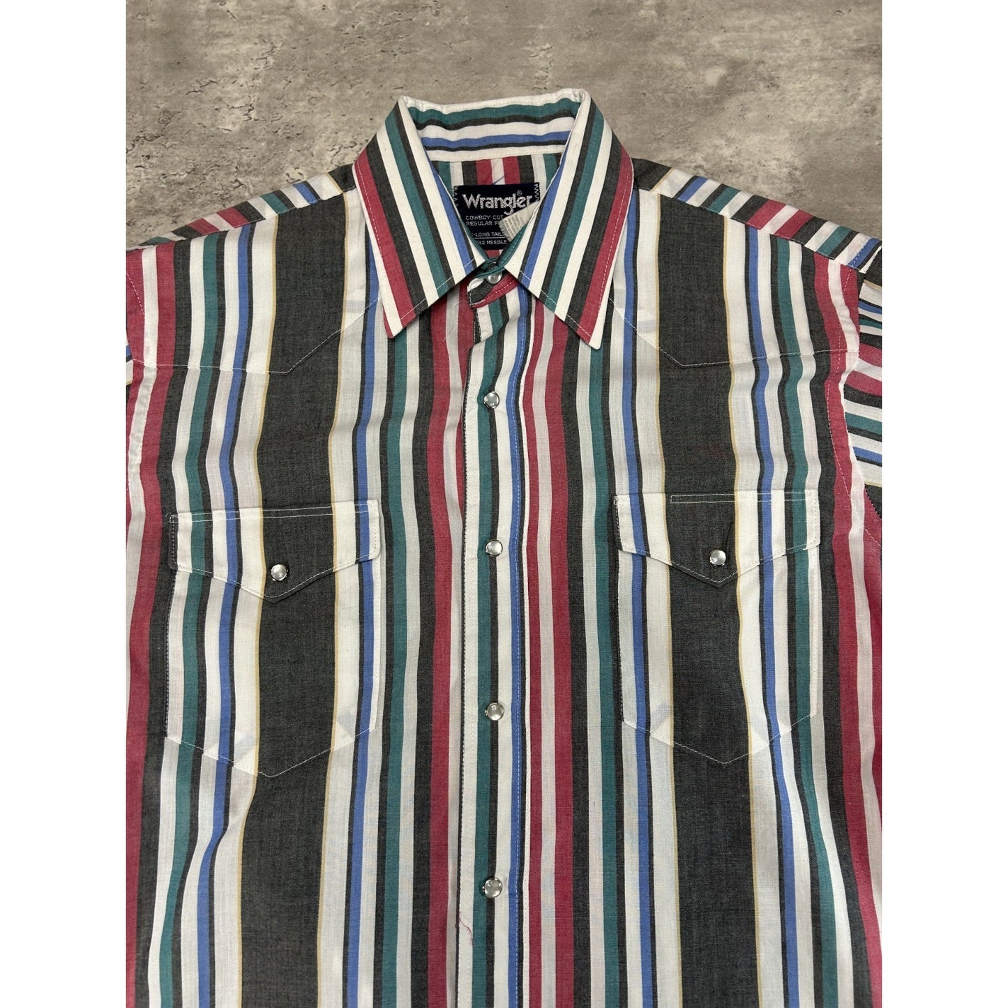 Vintage 80s Wrangler Pearl Snap Striped Long Sleeve Button Up Shirt Size Large