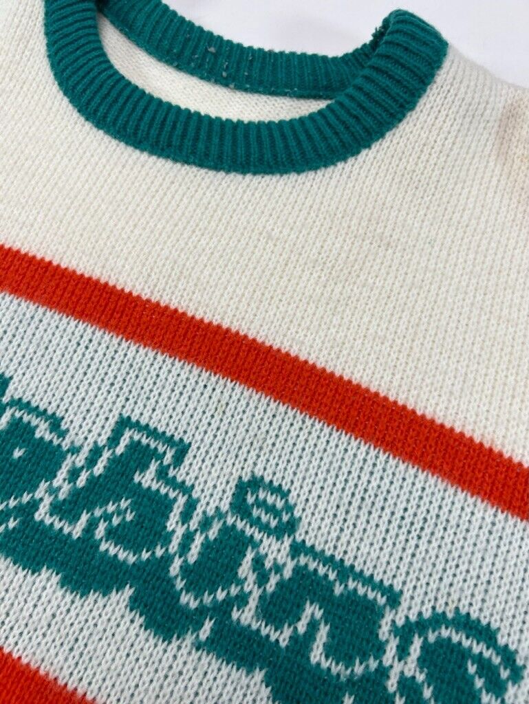 Vintage 90s Miami Dolphins NFL Cliff Engle Script Spellout Sweater Size Large