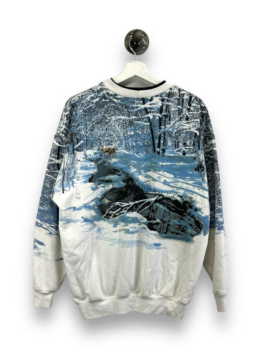 Vintage 90s Winter Wilderness Nature All Over Print Sweatshirt Size Large