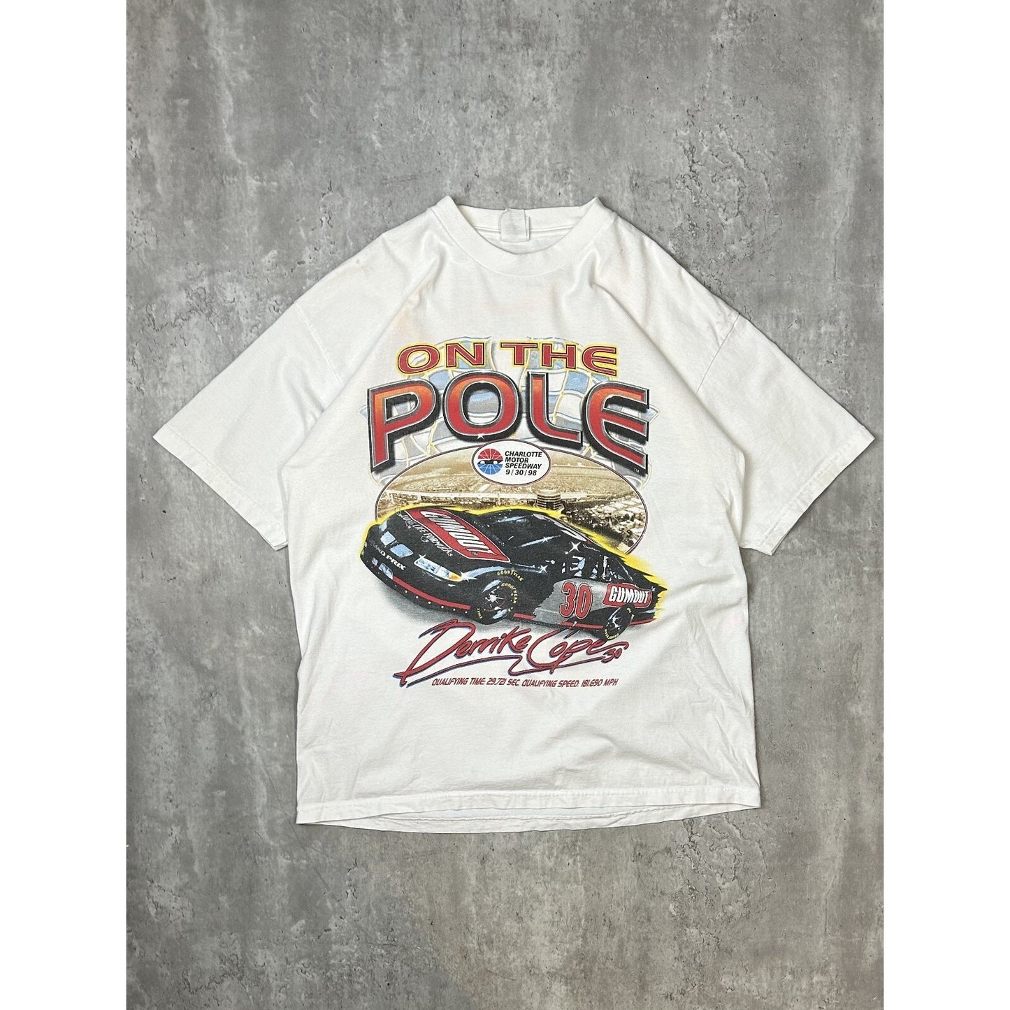 Vintage 1998 Derrike Cope #30 Nascar On The Pole Graphic T-Shirt Size XL White
