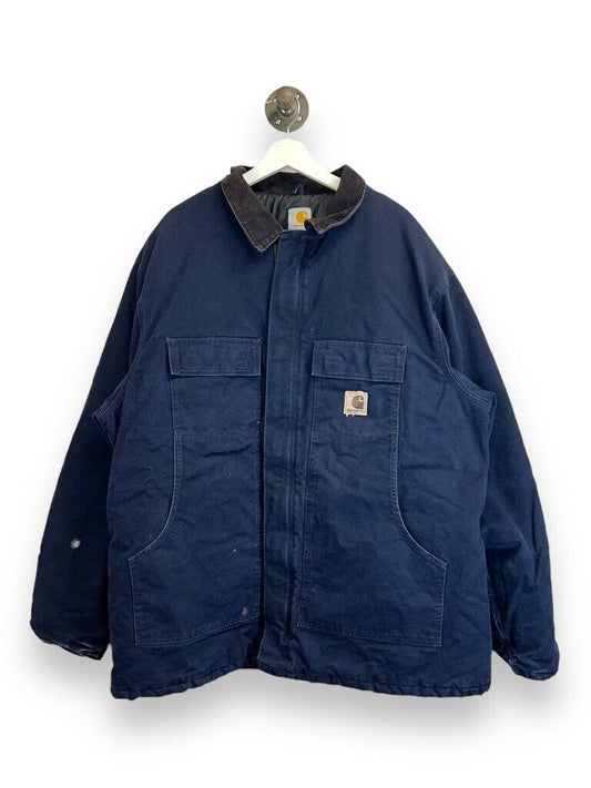 Vintage Carhartt Quilted Lined Canvas Work Wear Arctic Jacket Size 2XL Tall Blue