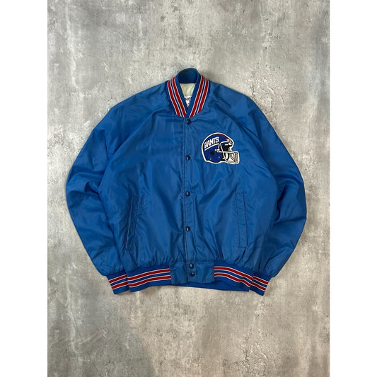 Vintage 90s New York Giants NFL Embroidered Logo Nylon Bomber Jacket Size Medium
