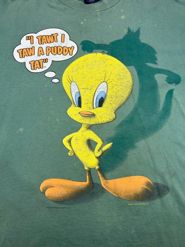 Vintage 1993 Looney Tunes Tweety Bird I Tawt I Taw A Puddy Tat T-Shirt Sz Large