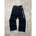 Y2K Womens Johnny Blaze Embroidered Spellout Dark Wash Denim Pants 28x29