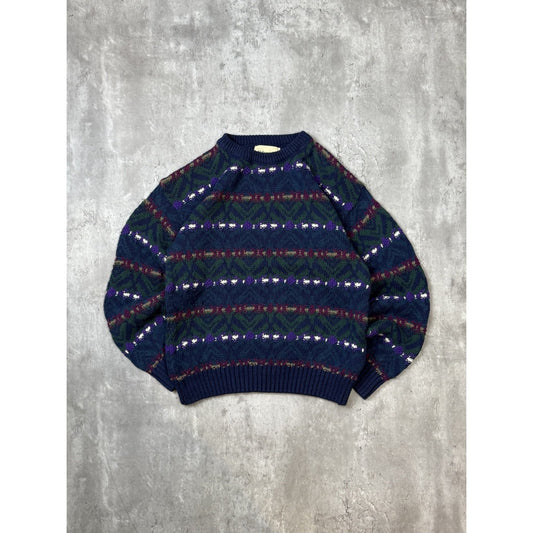 Vintage St Johns Bay Geometric Striped Pullover Knit Sweater Size Medium
