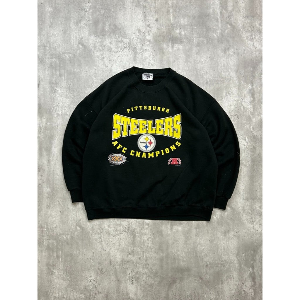 Vintage 1996 Pittsburgh Steelers NFL AFC Champs Spellout Sweatshirt Size 2XL