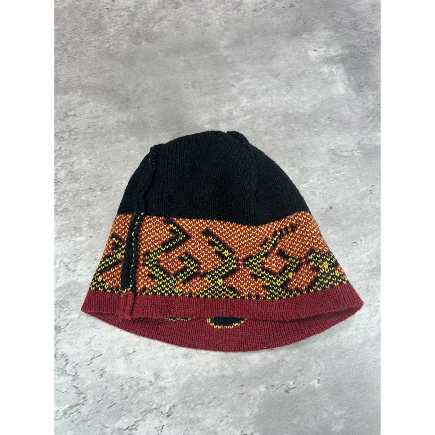 Vintage Graphic Flame Print Beanie Hat OSFA Black/Red