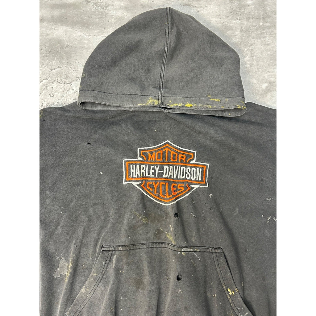Vintage Harley Davidson Distressed Embroidered Logo Hooded Sweatshirt Size Large