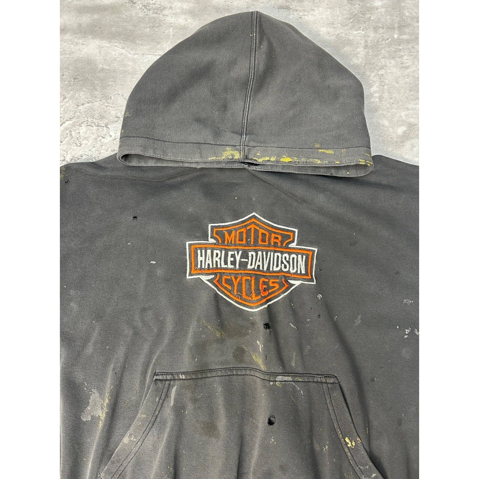 Vintage Harley Davidson Distressed Embroidered Logo Hooded Sweatshirt Size Large