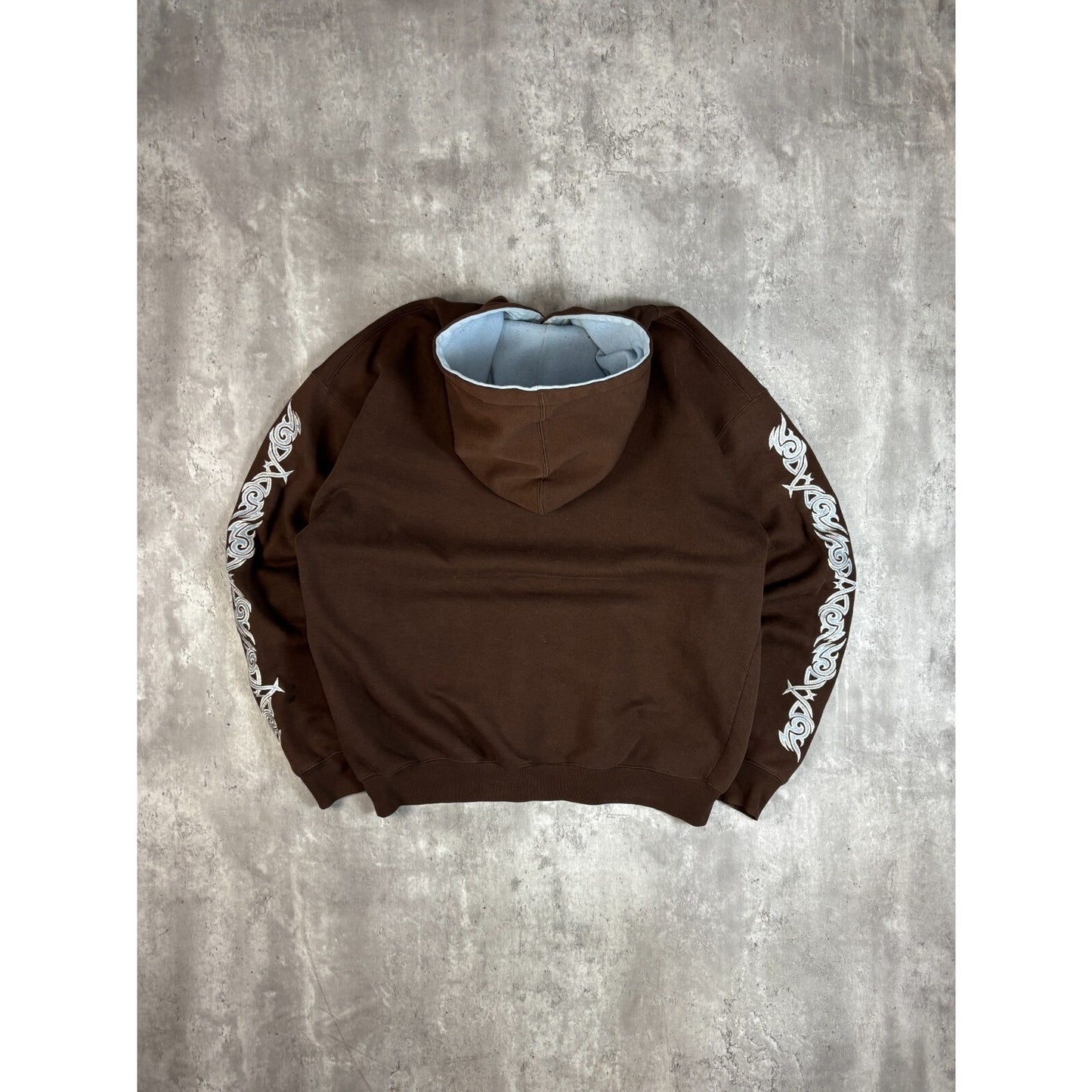 Vintage Y2K Two Tone Tribal Print Pullover Hooded Sweatshirt Size XL Brown/Blue