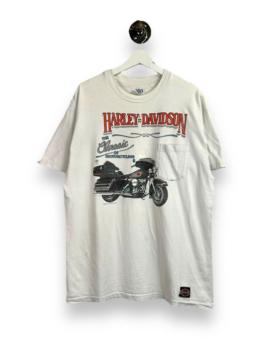 Vintage 1986 Harley Davidson Classic Motorcycle Graphic Pocket T-Shirt Size XL