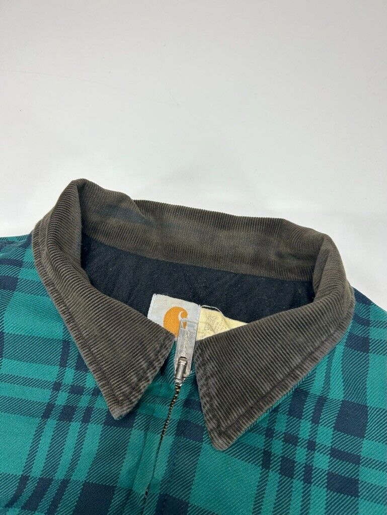 Vintage 80s Carhartt Fleece Lined Plaid Canvas Work Wear Santa Fe Jacket Sz 2XL