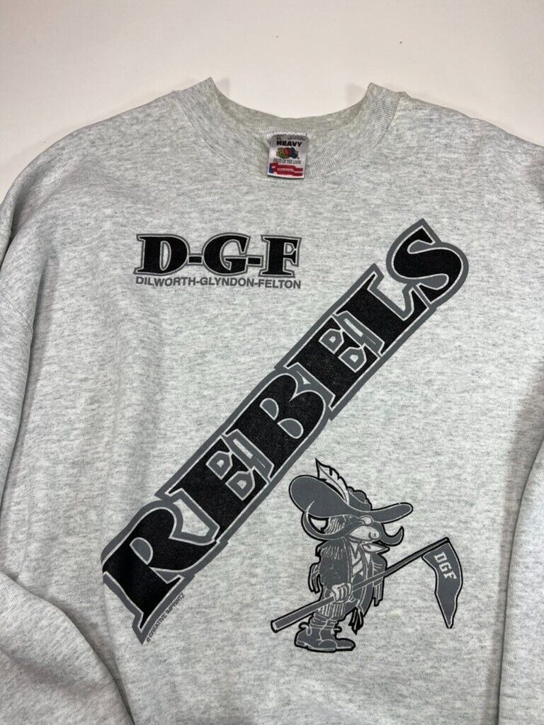 Vintage 90s Rebels Collegiate Graphic Spell Out Logo Crewneck Sweatshirt Size XL