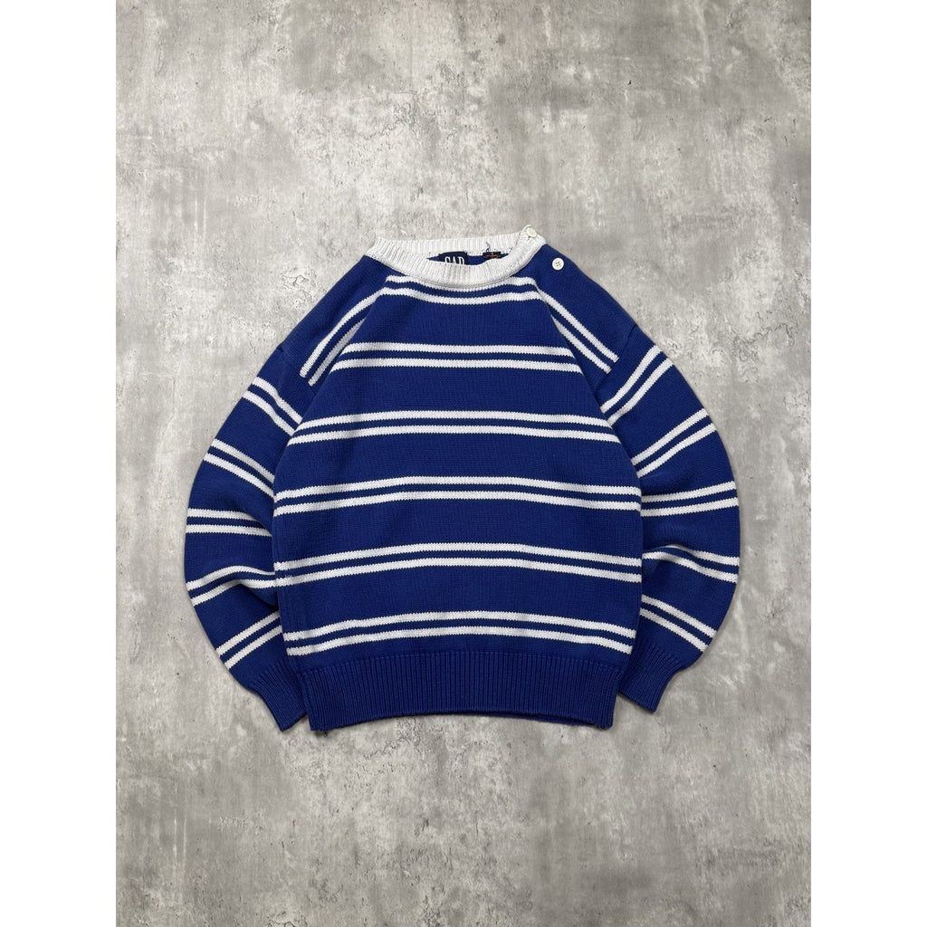 Vintage 90s Gap Striped Pattern Pullover Collar Button Knit Sweater Size Small