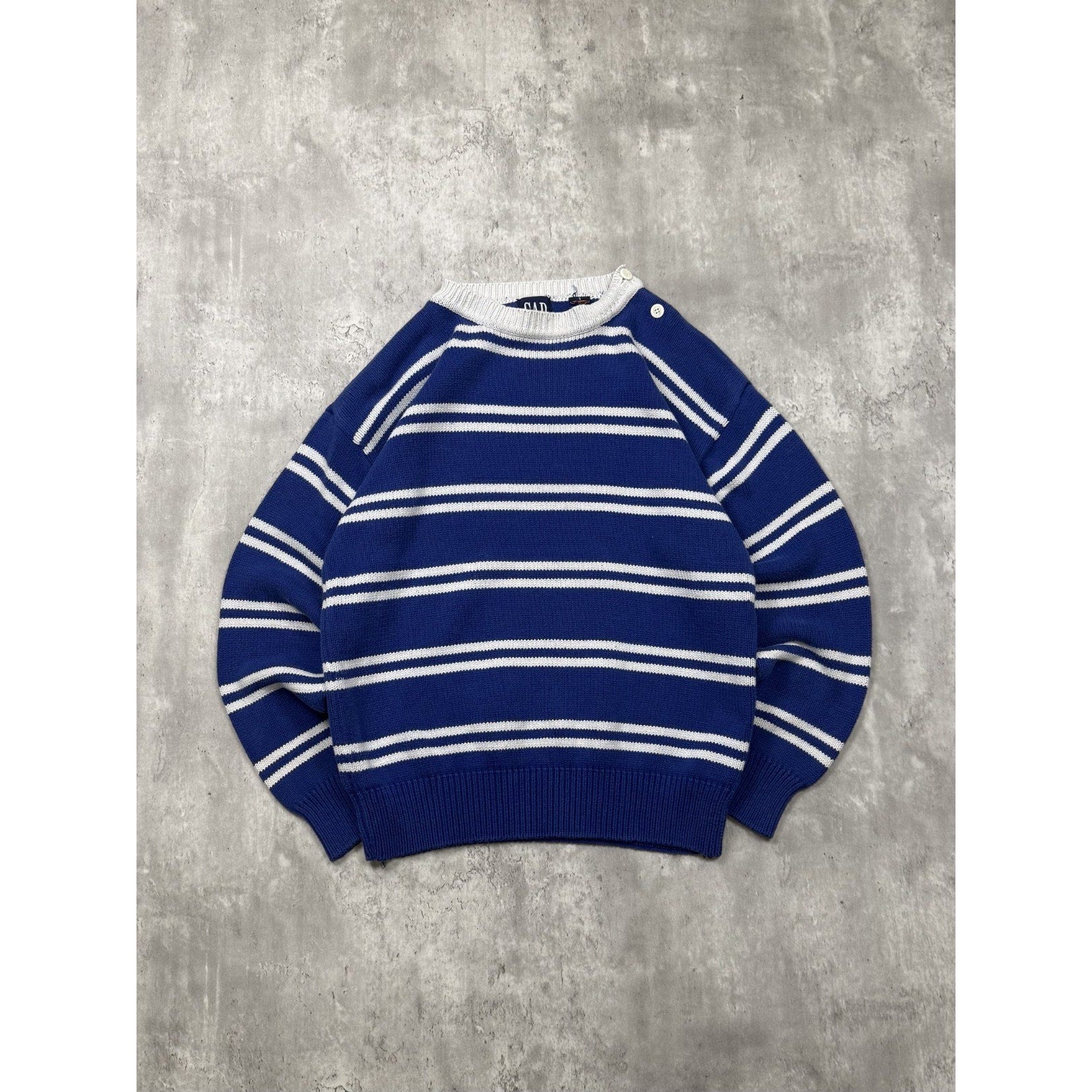Vintage 90s Gap Striped Pattern Pullover Collar Button Knit Sweater Size Small
