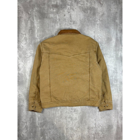 Vintage Walls Plaid Lined Canvas Workwear Trucker Jacket Size Large Beige