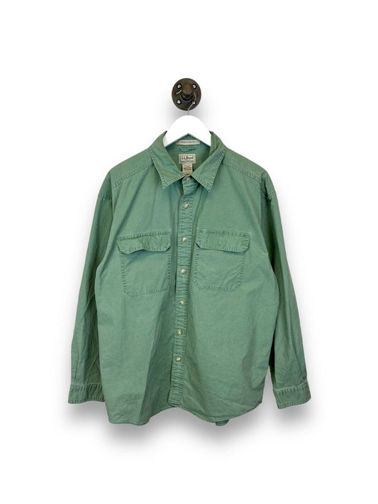 Vintage L.L. Bean Double Pocket Long Sleeve Button Up Shirt Size Large Green
