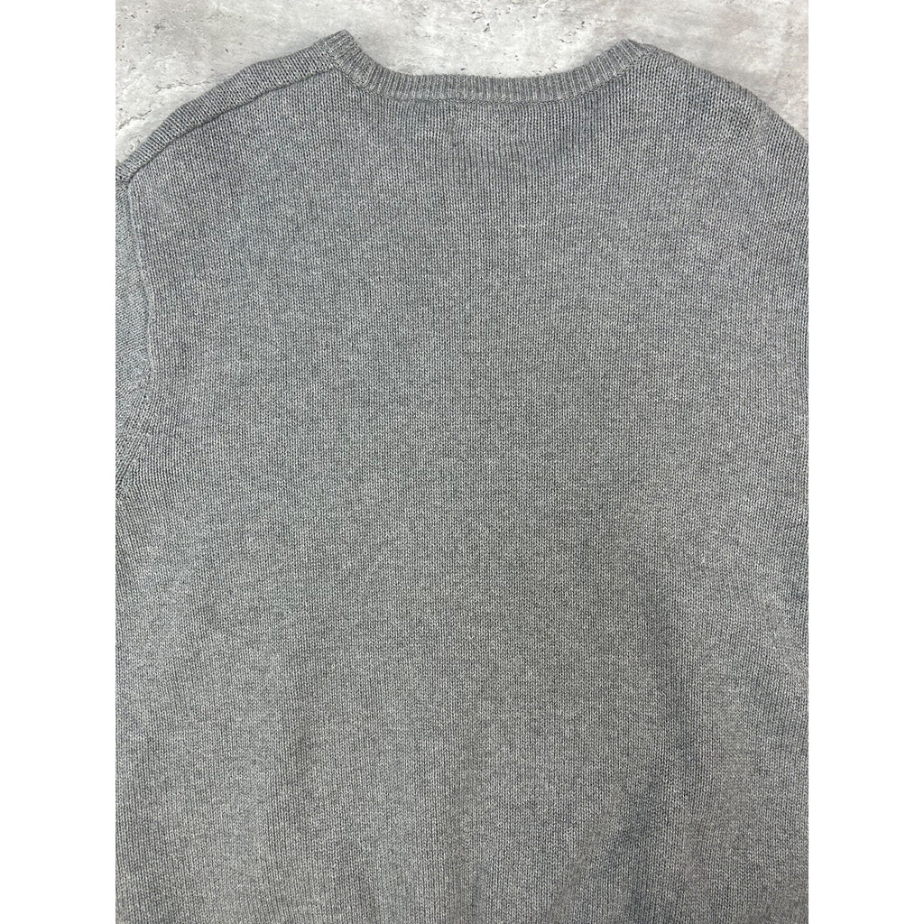 Vintage Chaps Embroidered Crest Pullover Ribbed Knit Sweater Size XL Gray