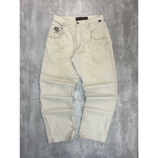 Vintage Y2K FUBU Baggy Fit White Denim Pants Size 33
