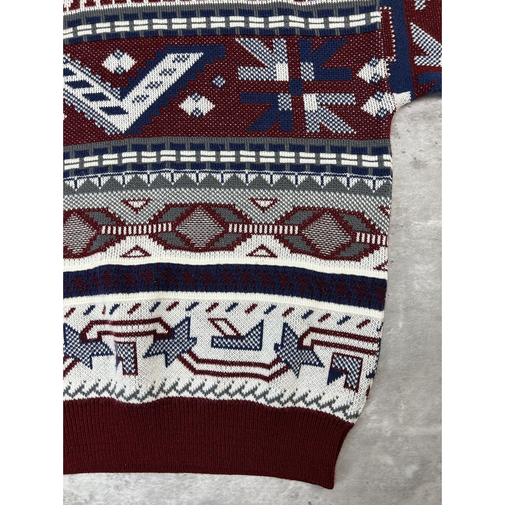 Vintage Towncraft Abstract Striped Print Pullover Knit Sweater Size Large