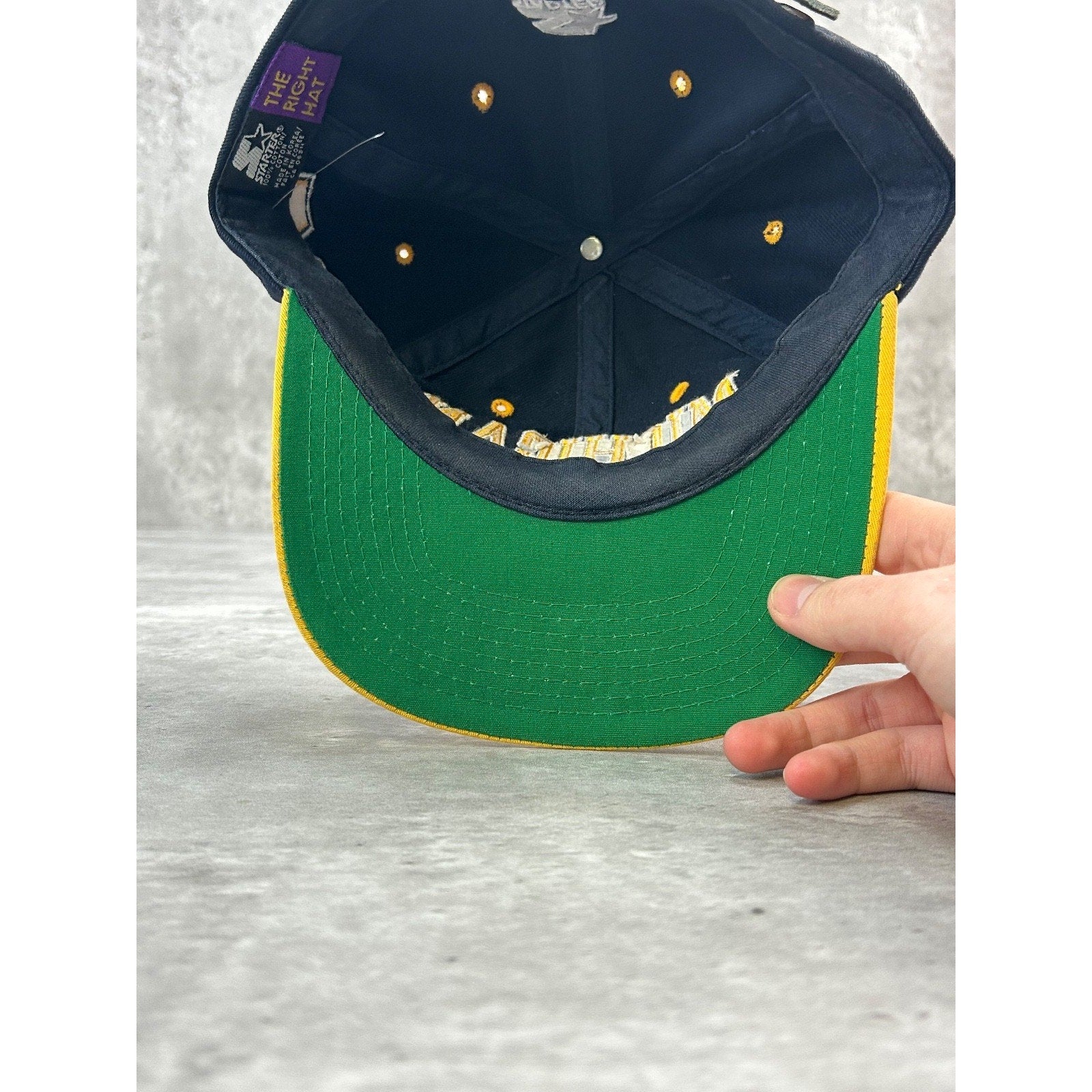 Vintage 90s Michigan Wolverines NCAA Starter Arc Spellout YOUTH Strapback Hat