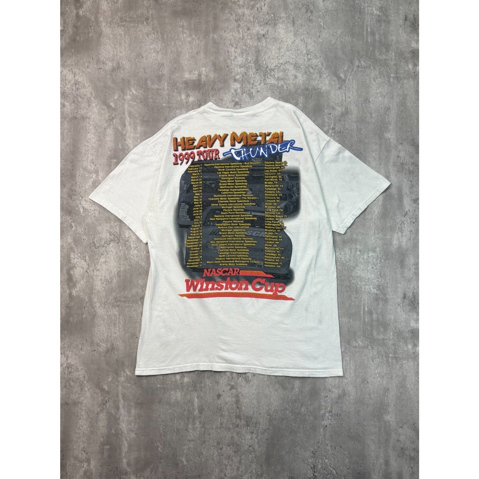 Vintage 1999 Nascar Winston Cup Tour Racing Schedule Graphic T-Shirt Size XL