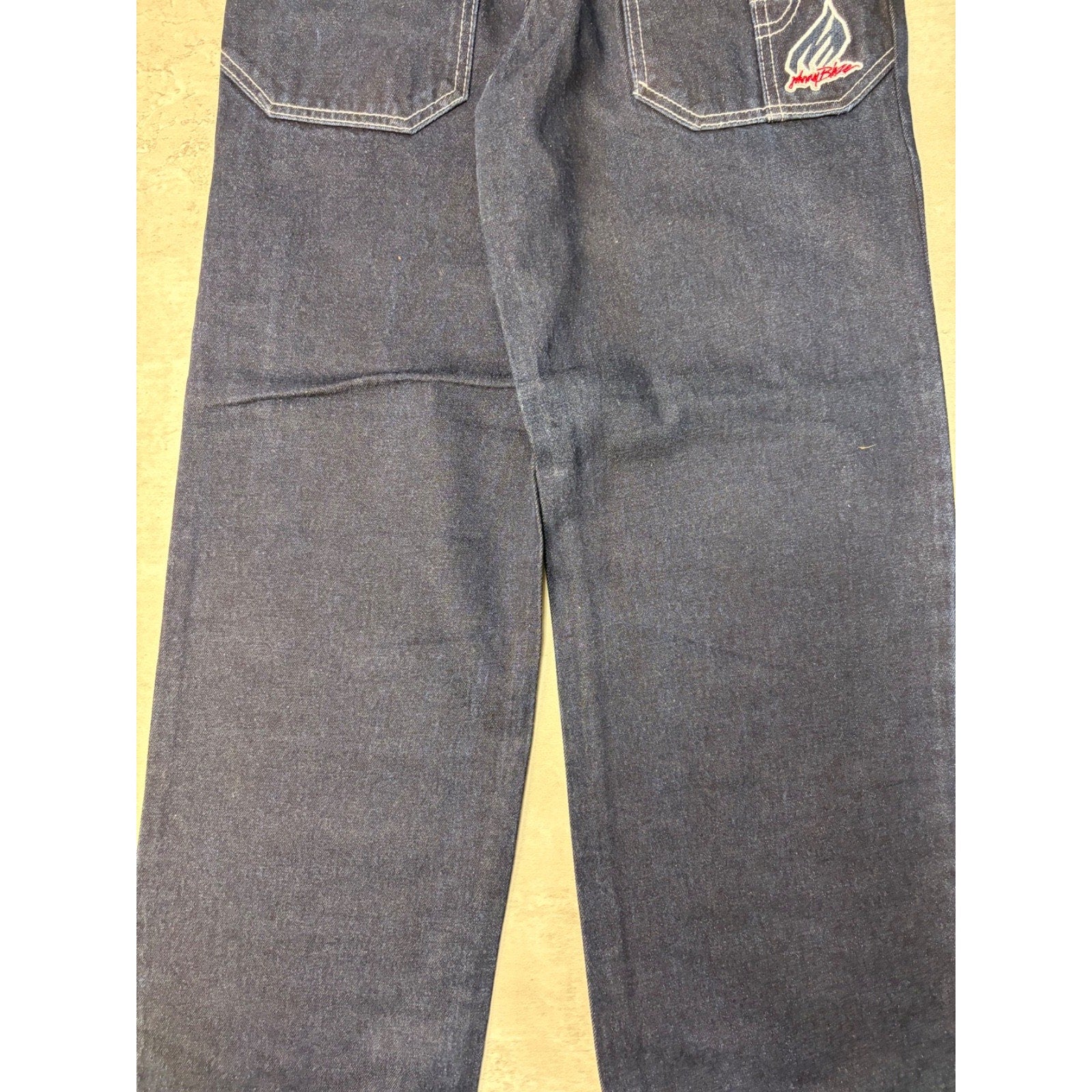Y2K Womens Johnny Blaze Embroidered Spellout Dark Wash Denim Pants 28x29